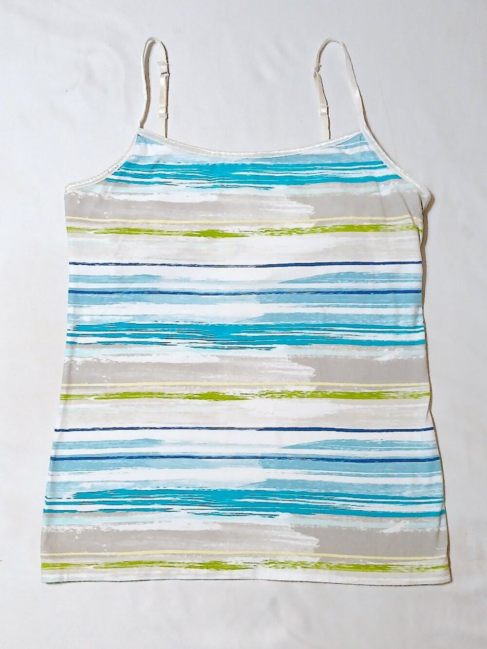 SO Women’s Striped Cami Tank Top Size L Blue Green White Adjustable Straps